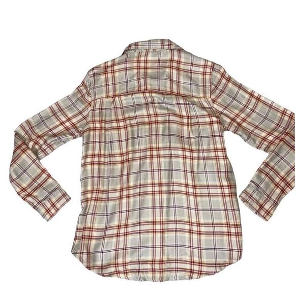 Dip brand tan and brown Fall earth tone colors plaid flannel button up SZ SM - Picture 3 of 6
